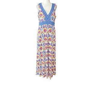 Boden Dress Womens 10L‎ Multicolor Olympia Jersey Maxi Paisley V-Neck Pockets